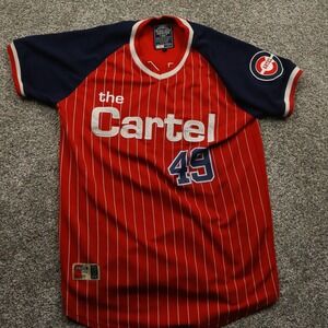 Bleecker & Mercer Baseball Jersey Mens XL Red Pinstripe The‎ Cartel Limited